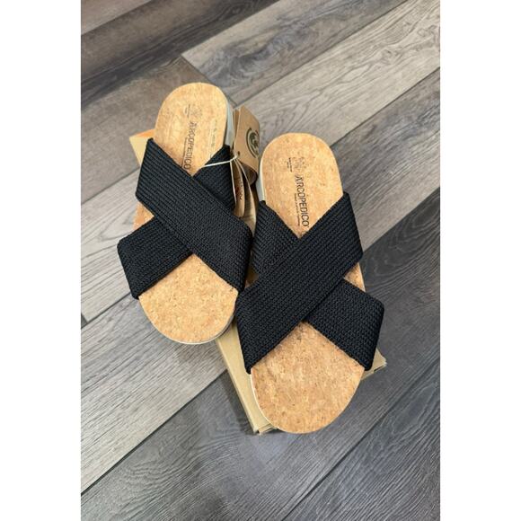 Arcopedico Pantanal Black Knit Cork Bottom Sandals Size 36 Womens US 5/ 5.5 - Picture 1 of 5